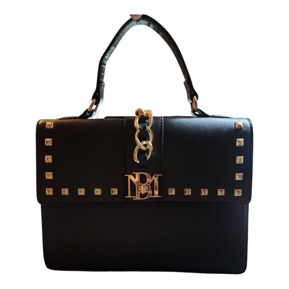Badgley Mischka NWT monogram Bag black gold hardware studs Vegan leather - Picture 8 of 15